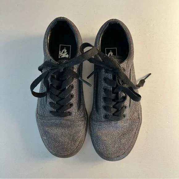 Vans Black Rainbow Sparkle Old Skool Off the Wall Girls Sneakers Size 2 - Picture 3 of 8